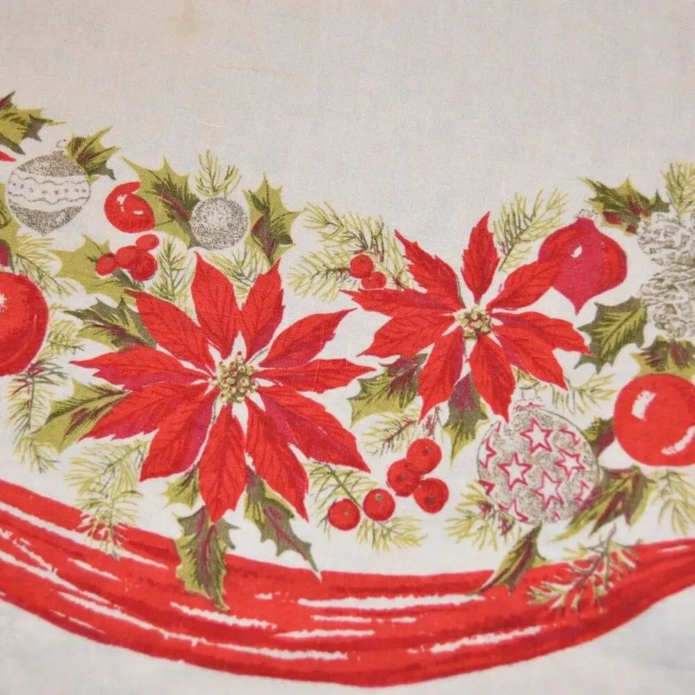 Vintage Christmas Poinsettia Tablecloth Square Holiday Red Green 50x50
